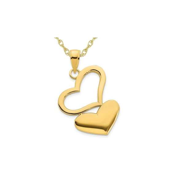 Gem & Harmony 14K Yellow Gold Double Heart Charm Pendant Necklace with Chain for Women