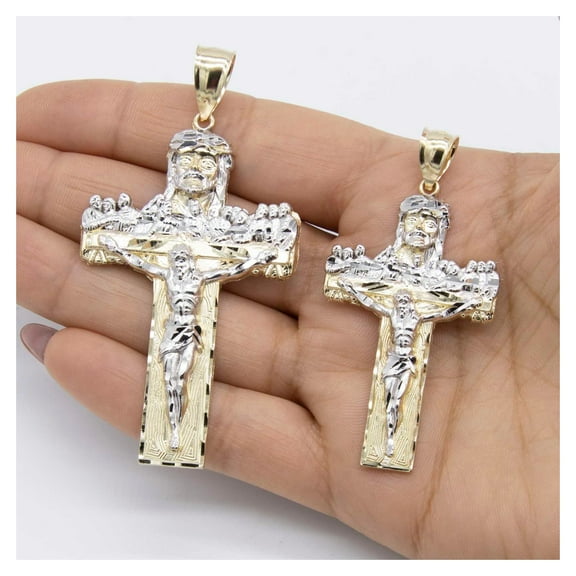 Diamond-Cut Jesus Crucifix Cross Last Supper Pendant Unisex Adult 10K Yellow Gold, All Sizes - Goldum NYC