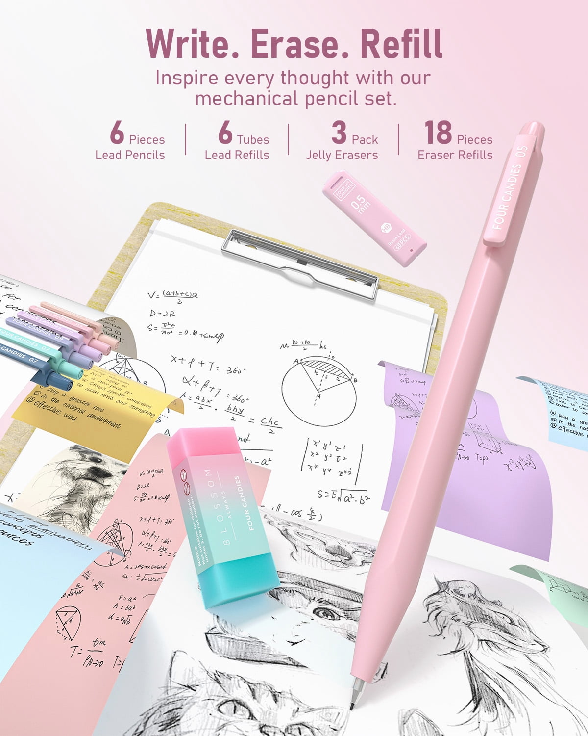 Four Candies 39 PCS Stationery Set Cream with Highlighters