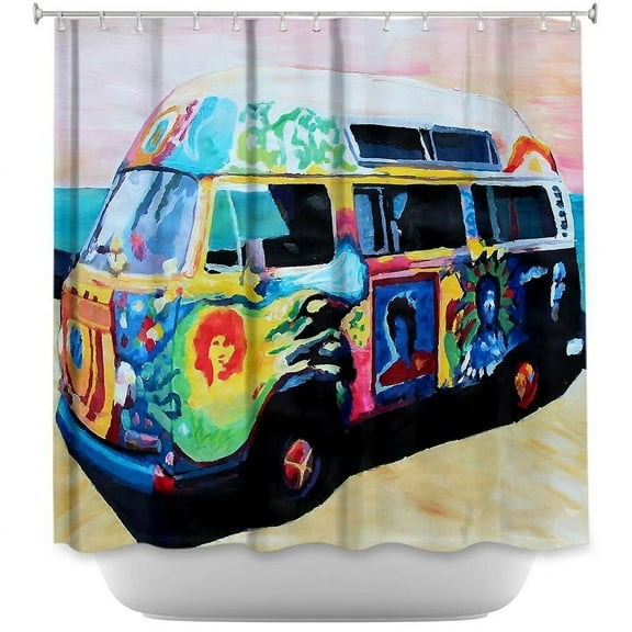 Shower Curtains - DiaNoche Designs - Here Comes the Sun Volkswagon Bus