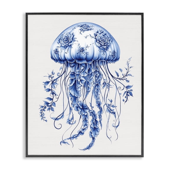 Funky Toile Jellyfish Black Framed Giclee Art, design by Lettered and Lined