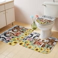 thumbnail image 4 of Bowknot Cow Bathroom Rugs Set Retro Fence Cows Sunflowers Floral Wood Grain Non Slip Absorbent Soft Bath Mats 3 Piece Set with Bathroom Rug, U-Shaped Floor Mat, Toilet Seat Cover Small Size, 4 of 9