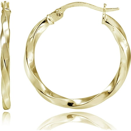 - Gold-Tone over Sterling Silver 2mm Twist Round Hoop Earrings