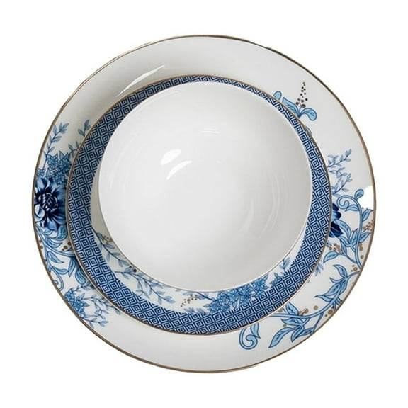Ozarke Blue Flower Plates Set, Fine Bone China (Set of 12)