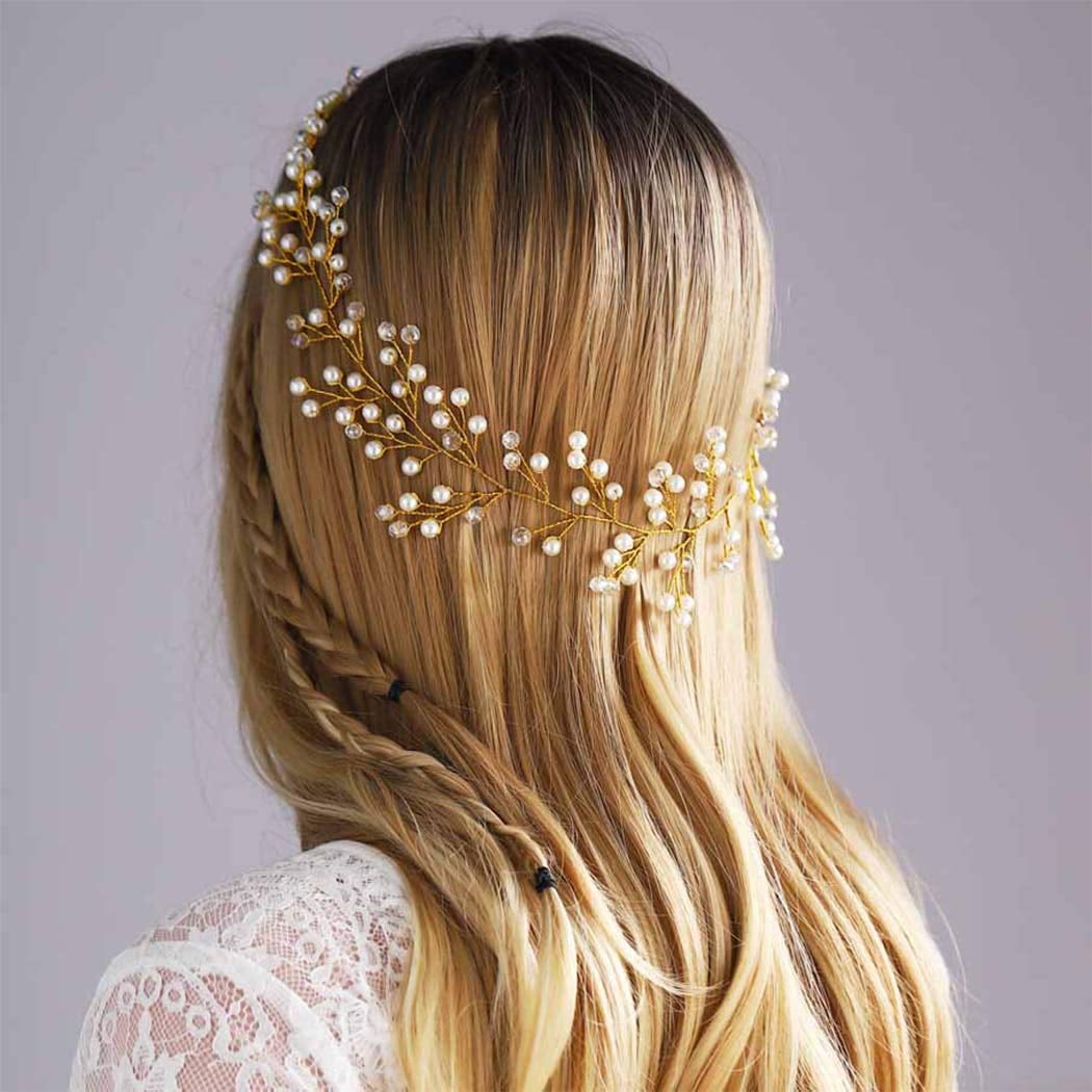 Babys Breath Hair Piece Wedding Hair Vine Sillver Rhinestone Headband Bridal Branch Crystal Wreath Crown Bridal Flower Vine Accessories For Bride And Bridesmaid 15 74inches Gold Walmart Com