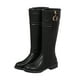 thumbnail image 2 of Jovati Zapatos de tacón medio para mujer con cremallera y flecos, hebilla de cinturón hasta la rodilla, botas de vaquero retro,Black,45, 2 of 9