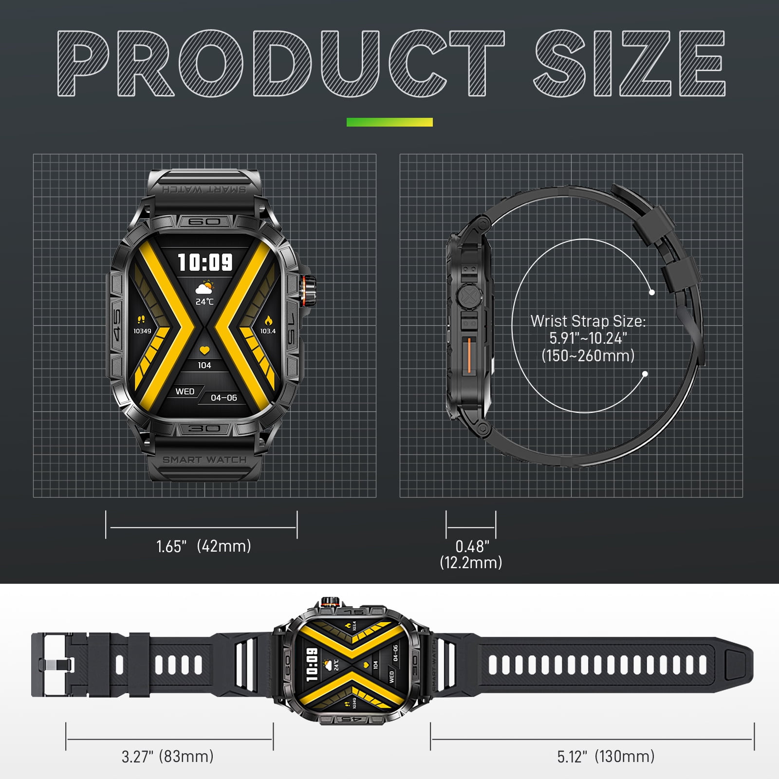 PAKRYS Smart Watch for Men, 1.96" AMOLED Full Touch Smartwatch, IP68 Fitness Tracker Step Counter Sports Watch for iOS Android