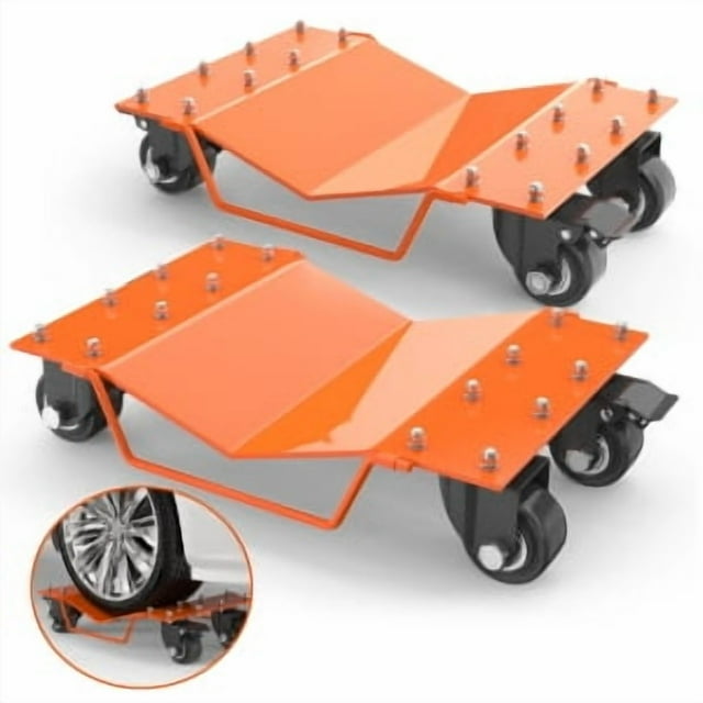 4 Pack Car Dollies with Tow Hooks, 8000LBS Capacity Car Dolly with Thickened Handles & Sidebar, Car Wheel Dolly with Security Lock, Car Dolly Set of 4 for Moving Cars, Trucks & Vehicles