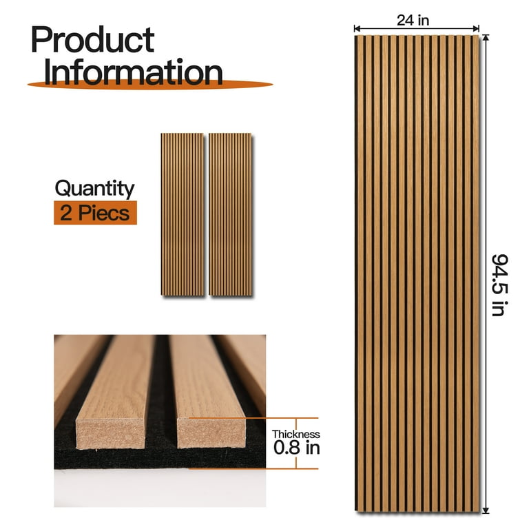 2PCS 24''x94.5'' Wood Slat Acoustic Wall Paneling for Interior and