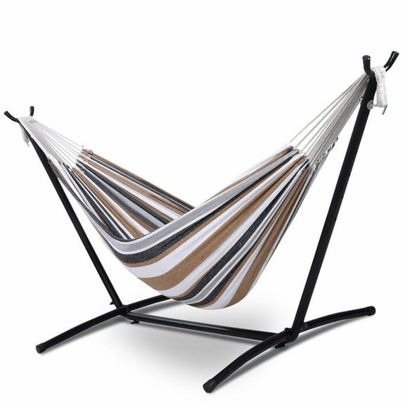 XiHuaZhaoChen Heavy Duty Double Hammock with Stand Included with Portable Carrying Bag, Upgraded Hammock with Frame for Outdoors & Indoors,Desert Sand