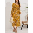 thumbnail image 3 of Scoop Neck Shirred Floral Print Dress for Women Mid-Calf Length Yellow Medium, 3 of 4