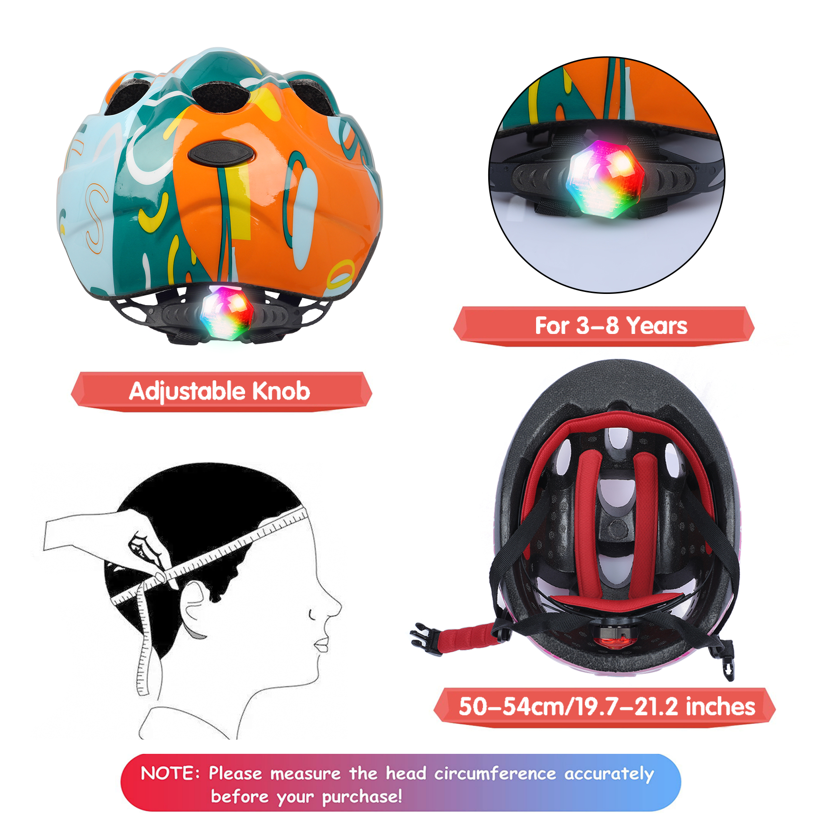 Atphfety Toddler Kids Bike Helmet Set with LED Light