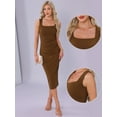 thumbnail image 2 of DARING DIVA Square Neck Waisted Ruched Tank Midi Dress XL Brown, 2 of 6