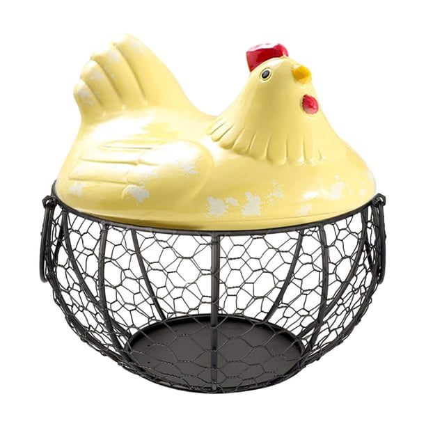 Cateissary Cesta de almacenamiento de cocina multifuncional con forma de pollo, cesta de cerámica para almacenamiento de huevos amarillo
