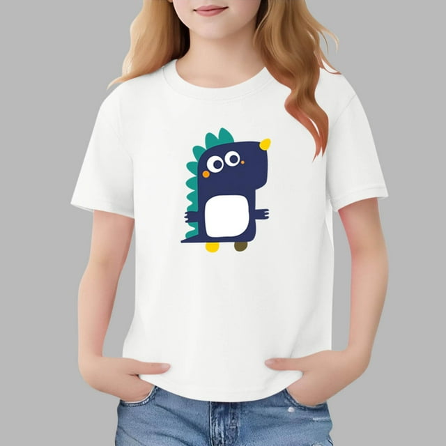 Blusas y camisas de manga corta con cuello redondo para niños Camiseta de verano de manga corta estampada para niñas Jersey elegante de cuello redondo para niñas Top de algodón para niños