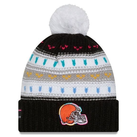 Women's New Era Black Cleveland Browns 2025 NFL Crucial Catch Cuffed Knit Hat with Pom