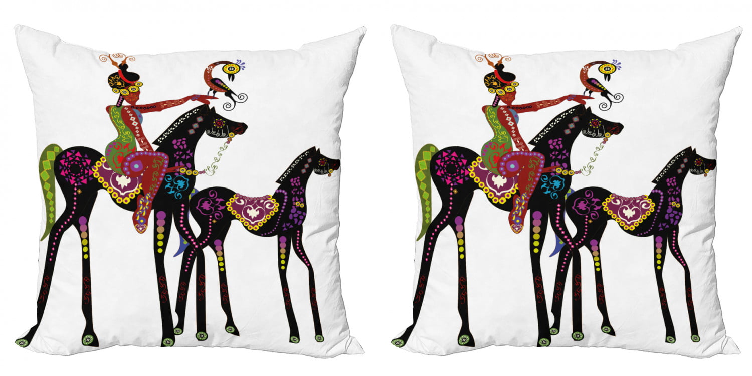 Multicolor Horse Riding Women Gifts Throw Pillow 18x18 Horse Gifts For Women Retro Wrinkled Hippie Just A Girl Who Loves