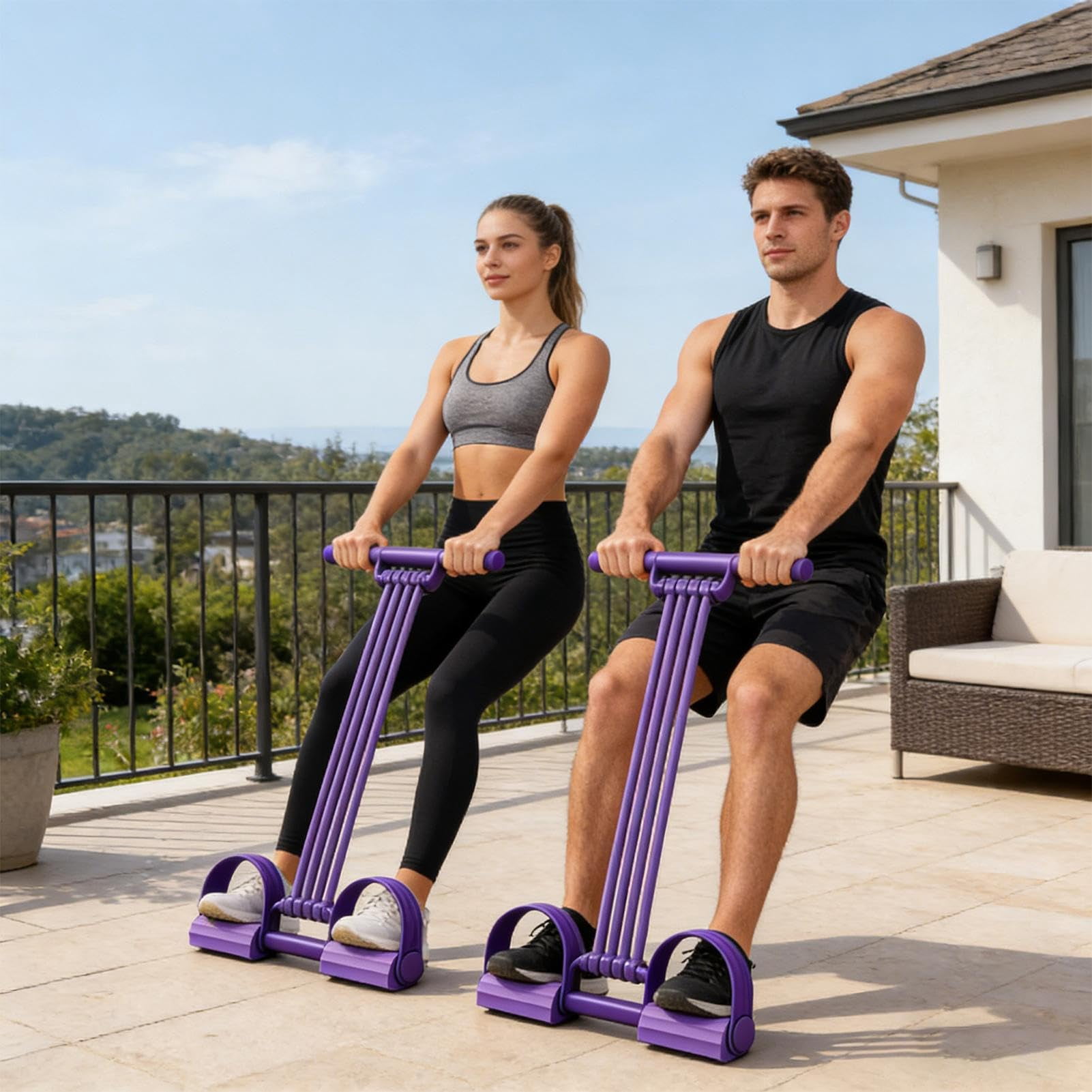 Multifunction Pedal Resistance Band Trainer, Elastic Abdominal Exercise Rope with Handles, Sit-Up Training Equipment for Full Body Workout at Home Gym