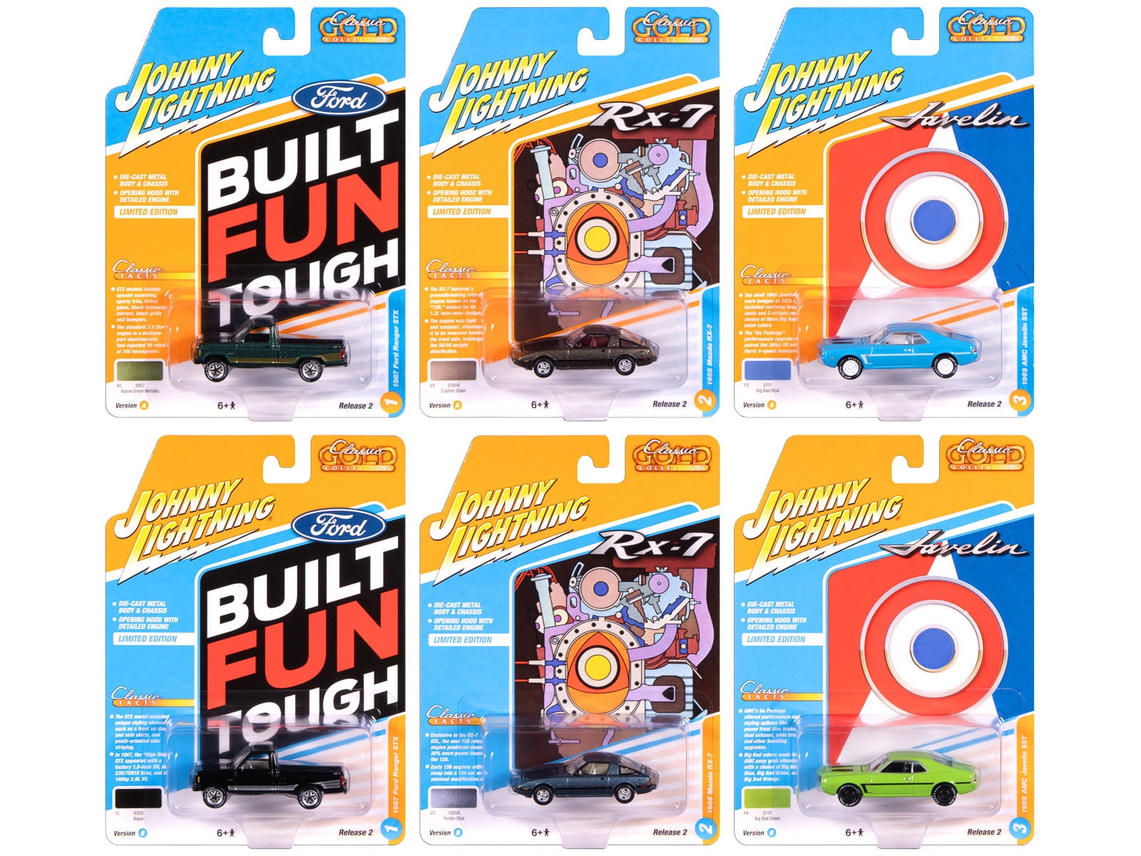 Johnny Lightning Classic Gold 2022 Release 2 Set B Diecast Car Set