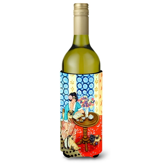 Carolines Treasures 7259LITERK Lady with her Pug Wine Bottle Hugger Wine Bottle multicolor