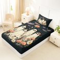 thumbnail image 4 of Feelyou Boho Ghost Twin Sheets, Hippie Floral Bat Bedding, Dark Gray, 3 Pieces, 1 Flat Sheet, 1 Fitted Sheet and 1 Pillowcase, 4 of 5