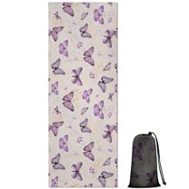 Beige Butterfly Pattern Hot Yoga Mat Towel Non Slip for Hot Yoga - Quick-Drying Yoga Mat Cover with 4 Corner Pockets with Travel Bag - Hot Yoga Towel Non Slip Grip Moisture Wicking Sweat 70"x26"