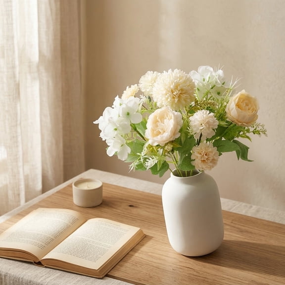 Ivory Artificial Flower Arrangement, 1 Pc Bouquet, Floral Bridal Shower Decorations, Wedding Table Centerpiece, Dining Table Centerpiece Decor