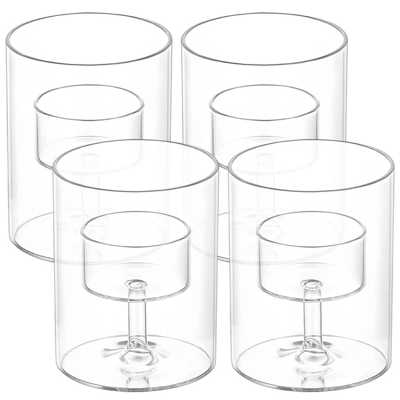 4 PCS Glass Tealight Candle Holders, Medium Size Transparent Glass Candlelight Stand, Cylindrical Retro Candle Holder, High Borosilicate Glass Goblet Candle Holder for Weddings and Parties