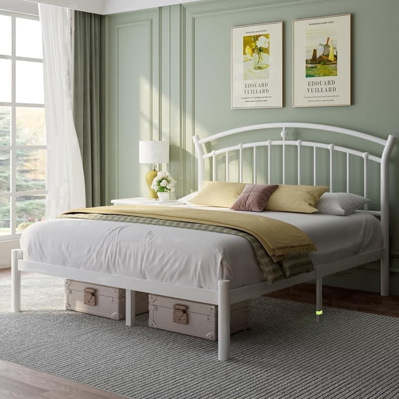 Laisnet Full Size Bed Frame, Metal Platform Bed with Vintage Victorian Headboard & Footboard, Under-Bed Storage