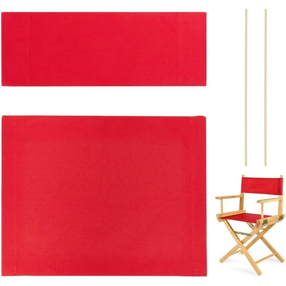 1 Set Director Chair Canvas Replacement Cover Casual Directors Chair Cover Kit Replacement Cover Canvas with Wood Stick for Director Chair (Round Stick) Red 53x41cm   53x19.5cm