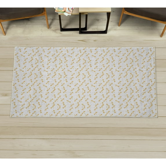 Dragonfly Decorative Rug, Tropical Wildlife Pattern Japanese Style Oriental Nature Inspired Pattern, Quality Carpet for Bedroom Dorm and Living Room, 6 Sizes, Pale Earth, by Ambesonne