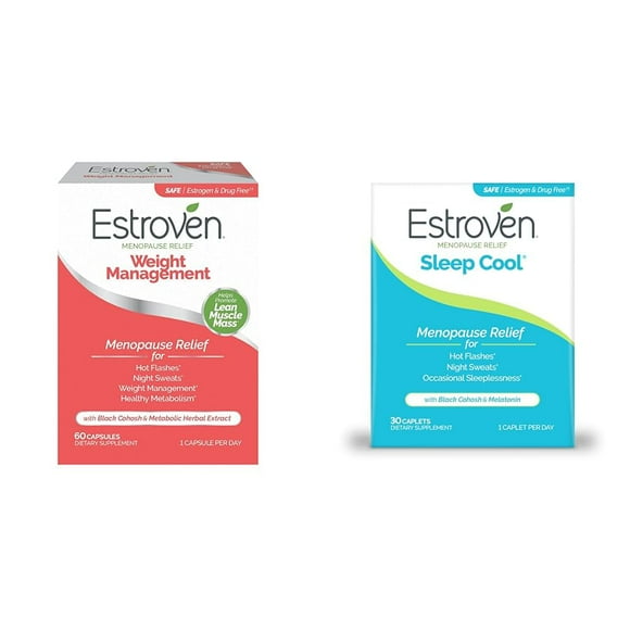 Estroven Weight Management for Menopause Relief - 60 Ct. & Sleep Cool for Menopause Relief, 30 Ct, Sleep Support Supplement