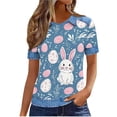thumbnail image 5 of Easter T-Shirt for Women Artistic Rabbit with Floral Egg Print Short Sleeve Raglan Neck Loose Fit Festive Graphic Holiday Top, 5 of 6