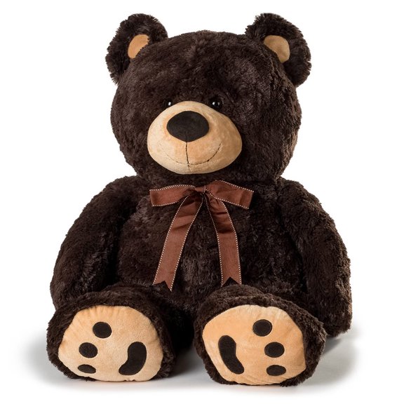 Joon Huge Teddy Bear With Ribbon, Dark Brown
