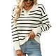 thumbnail image 1 of Mujeres de manga larga de punto Top estampado a rayas suéter casual suéter prendas de punto para otoño invierno negro M, 1 of 5