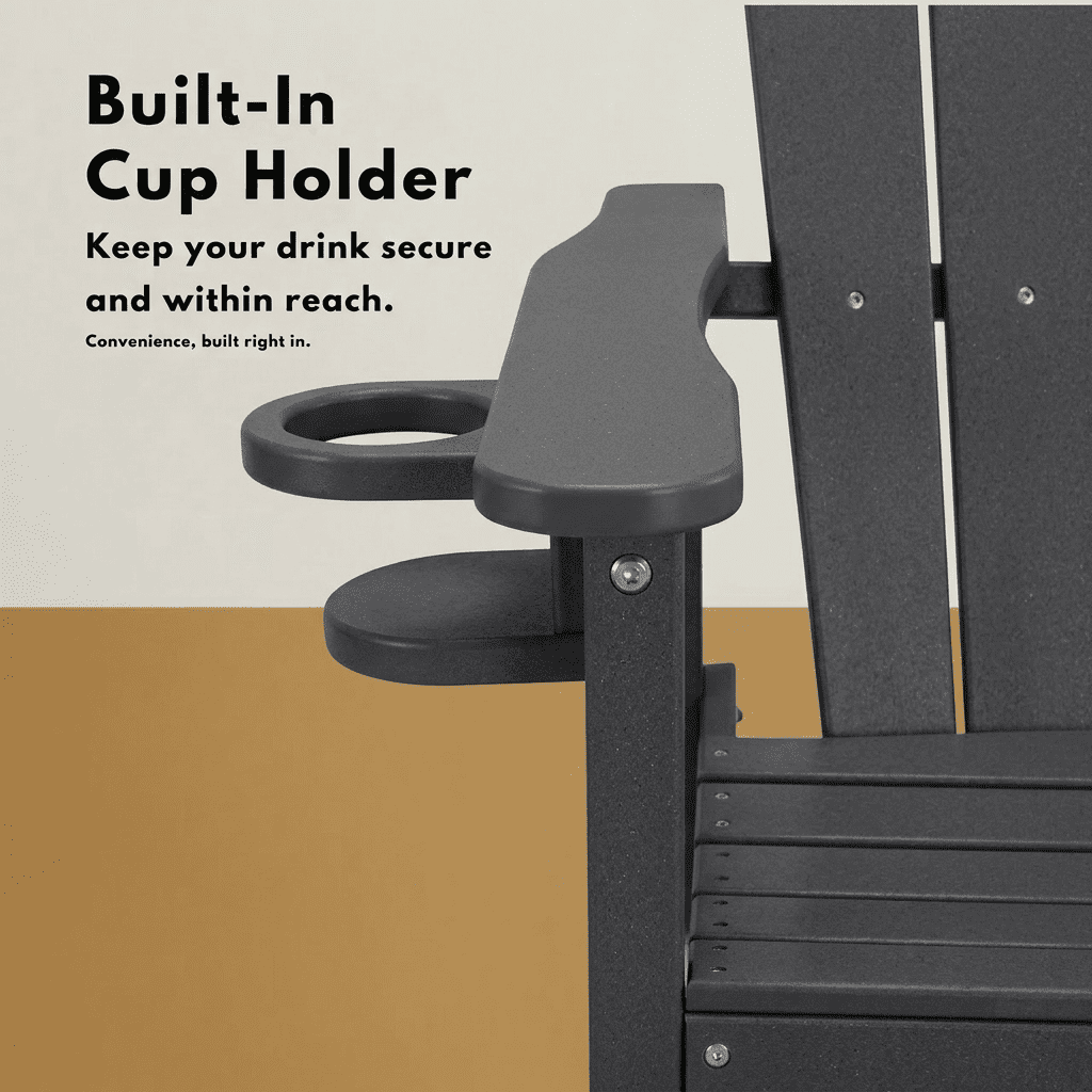 HDPE Bar Height Adirondack Chair with Cup Holder, All-Weather Outdoor Patio Bar Chair with Armrests, 1 Piece (Gray)