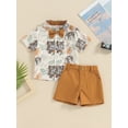 thumbnail image 3 of Elippeo Baby Kids Boys Shorts Set 6 12 18 24 Months 3 4 Years Short Sleeve Leaves Deer Tiger Print Shirt with Shorts Summer Outfit, 3 of 10