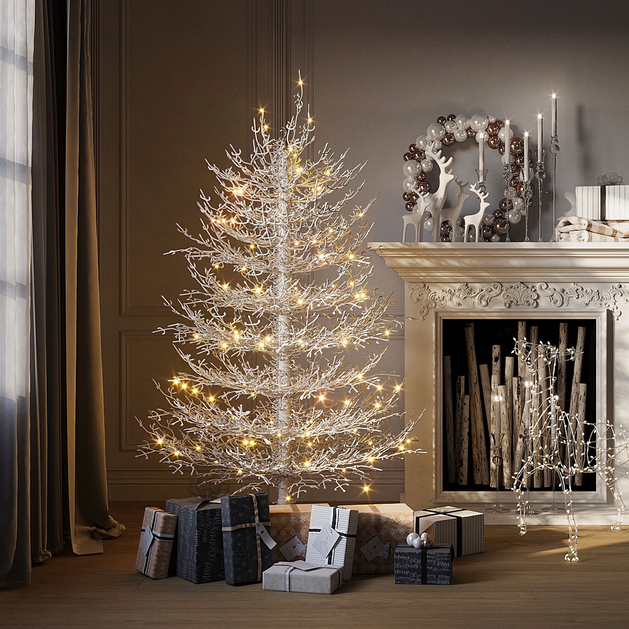Alvantor 4Ft Pre-Lit Artificial Christmas Tree Aspen Fir Tree with Snow Flocked Branch Tips & 230 LED Lights for Holiday Decoration White