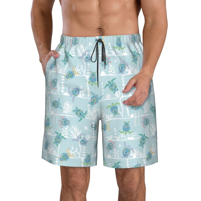 Fotbe Sea Turtle Trajes de Baño Estampados para Hombre, Shorts de Verano de Secado Rápido, Ropa de Playa, Bañadores-Large