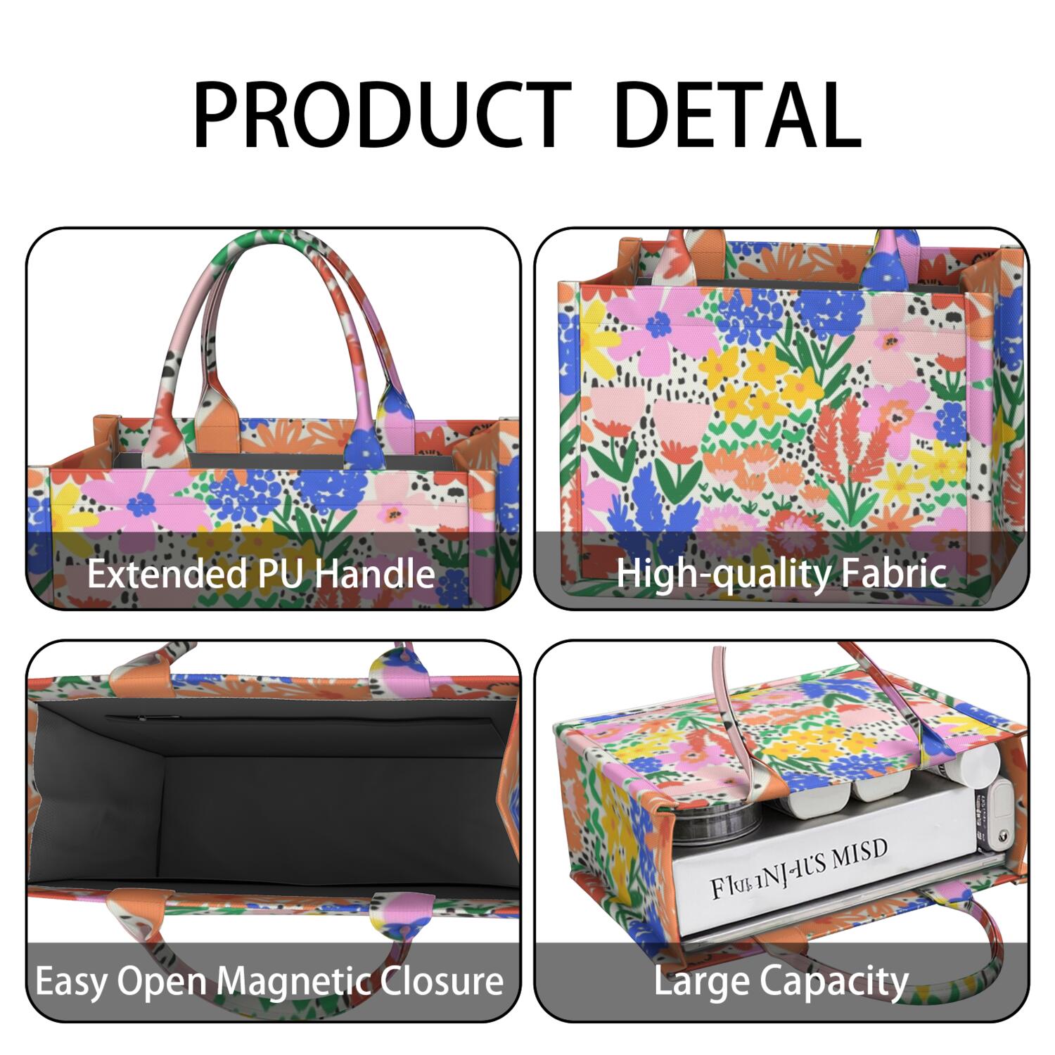 Large Capacity Tote Bag,Pioneer Flower Floral Print Pattern Handbag Fashion Luxury Tote Bag,15.7"x13"x 5.1" Inches,Laptop Compatible