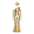 thumbnail image 3 of inlzdz Kids Girls 70s Hippie Dance Outfits One Shoulder Metallic Sequin Tassel Bell Bottom Jumpsuit and Hat Gold 12, 3 of 6