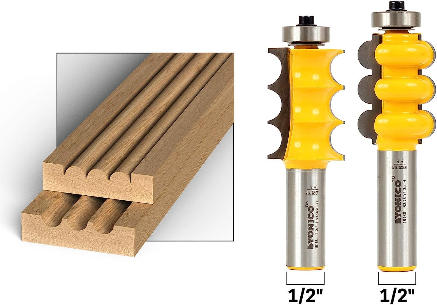 Triple Bead & Triple Flute 2 Bit Large Molding Router Bits Set - Yonico 16260