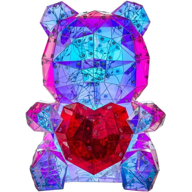 CM-TOP | Oso iluminado brillante Holograma de PVC | LED lámpara de mesa decoración | 18.8 * 20.6 * 25CM | Luz roja de corazón para ella, regalo para novia, mamá, niños, cumpleaños, aniversario