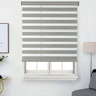 Everyday Celebration Faux Linen Zebra Shade Cordless Free Stop Zebra Blind with Dual Layer for Bedroom Living Room Office 33x72 Steel Grey