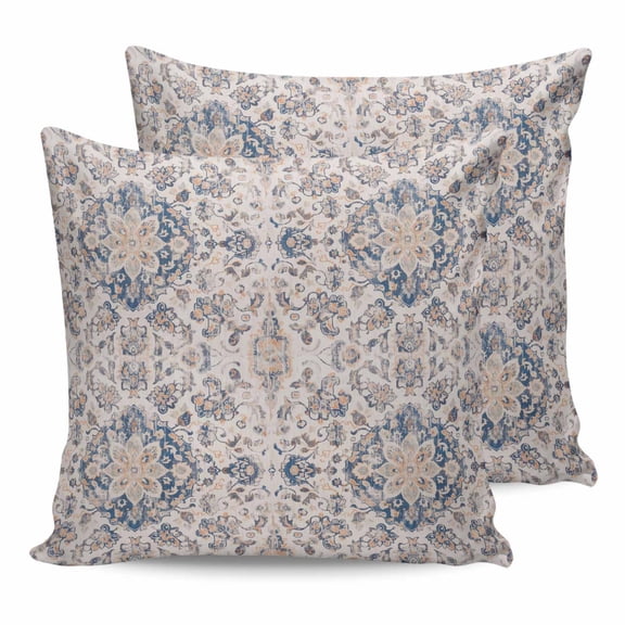 Pillow Covers 24x24 Set of 2, Vintage Blue Boho Throw Pillow Covers Decorative Couch Cushion Cover, Mexican Flowers Southwestern Ethnic Microfiber Soft Square Pillowcases for Bedroom Living Room Sofa