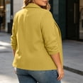 thumbnail image 7 of Plus Size Pleated Blazer For Women, Ruffled 3/4 Sleeve Lapel Jacket, Button Down Casual Office Suit, Elegant Business Work Wear, Feminine Cut Yellow XL, 7 of 7
