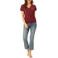 thumbnail image 2 of Allegra K Women's V Neck Wrap Top Short Sleeve Button Decor Ruched Top S Burgundy, 2 of 6
