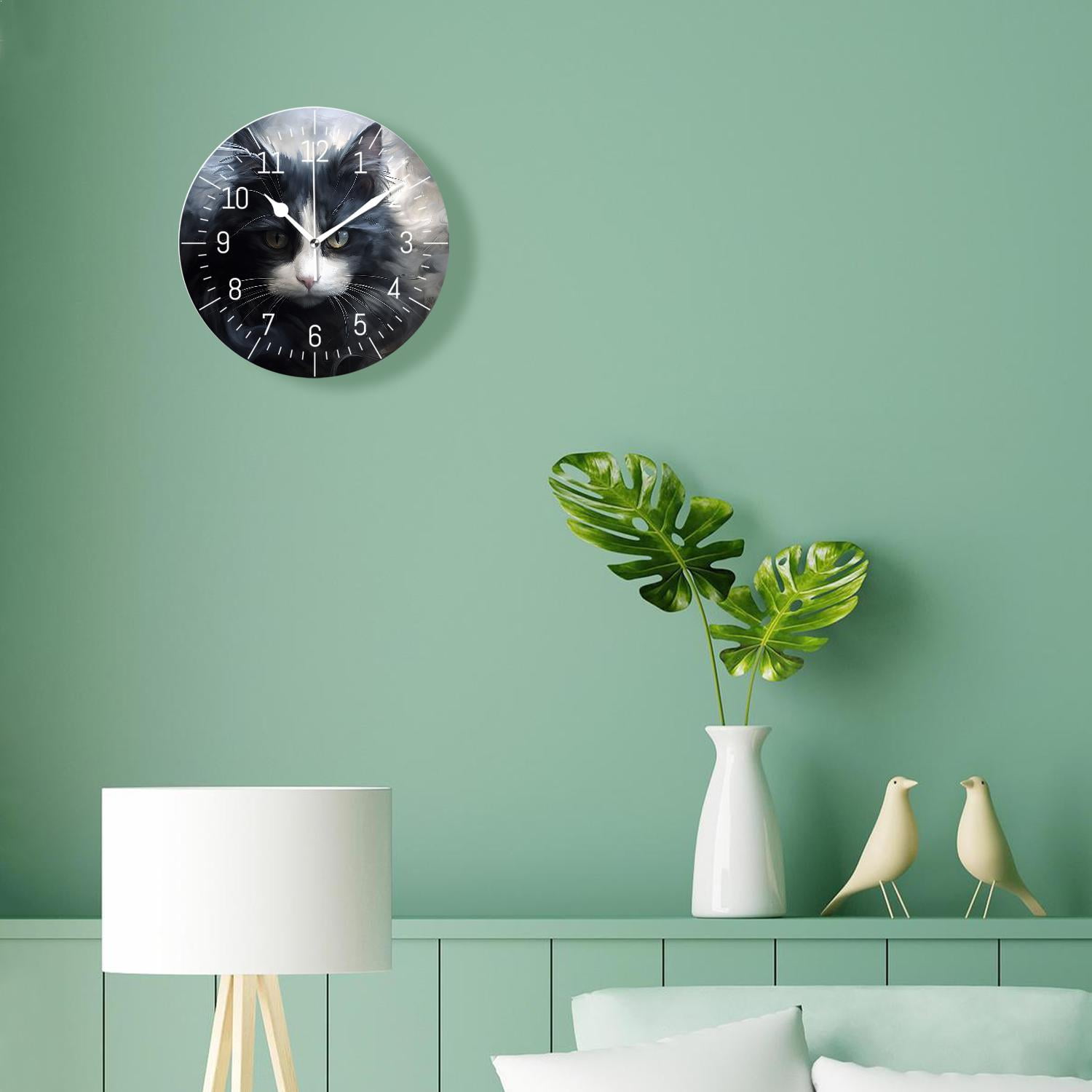 10 Inch Wall Clock Battery Operated Silent Clock Decorative for Office, Kitchen, Outdoor, Living Room，Black Cat Kitten Maine Coon Animal Creative