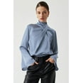 thumbnail image 4 of Women's Ivy Asymmetric Pleated Turtleneck Bell Sleeve Blouse - Elegant and Chic - [ZhiHiMeRi] | (US 12-14)L, 4 of 12