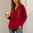 thumbnail image 6 of Hoodies for Women Zaewscy Women's V-neck Hooded Sweatshirt Long Sleeved Drawstring Hooded Pullover Casual Loose Fall And Winter Curved Hem Sweatshirt Red L, 6 of 9
